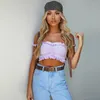 Women's Tanks HOUZHOU Sexy Kawaii Sleeveless T-Shirt Crop Top Women Tank Tops Purple Off Shouler Ruffles Tees Female Summer Clothes Cute