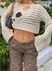 T-shirt das mulheres Cuteandpsycho Y2K Hollow Out Cropped Knit Smock Top Vintage Solto Angustiado Crochet Pullovers Casual Fairycore Chic Crop Pano 230215