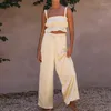 Zweiteilige Damen-Hosen, Sommer, einfarbig, Streetwear, 2-teiliges Set, modisch, ärmellos, plissiert, Weste, weites Bein, Sets, Damen, lässig, Urlaub, Strand