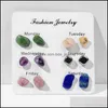 Stud 6Pairs/Set Fashion Women Natural Crystal Stone Earrings Set Girl Rose Quartz Jades Jaspers Drop Delivery Jewelry Dhm97