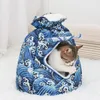 Dog Car Seat Covers Pet Carrier Blessing Bag Thermal Adjustable Autumn Winter Travel Hiking Moving Camping Picnic Pets Warm Backpack Blue