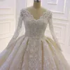 Wedding Dress 2023 Pearls Ball Gown Dresses V Neck Long Sleeve Beading Lace Appliques Bridal Gowns Plus Size Robes De Ma