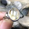 Cluster Rings 12mm Natural Gold Rutilated Quartz Ring For Woman Man Gift Wealth Luck Crystal Oval Beads Silver Adjustable Jewelry