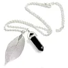 Pendant Necklaces Quartz Crystal Necklace Black Onyx Boho Natural Leaf Yoga Energy Healing Jewelry 2023 Arrival