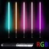 LED RAVE TOY METAL HANDLE RGB COSPLAY DUBBEL KAVADE LIGHTABER LASER SWORD 7 Färger Byt LED Switchable Sound and Light for Boys Girls Gift 230216