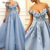 Party Dresses Verngo Elegant Sky Blue Prom 3D Flowers A Line Sleeves Off The Shoulder Evening Gowns Long Formal Occasion DressParty