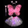 LED Rave Toy 2-6 yeear dzieci Costume Props Dziewczęta spódnice Anioł Lumainous Wing Flash Butterfly Lights Suit Kostium księżniczki 230216