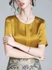 Women's Blouses Women Acetate Satin Tops en 2023 Shirts Casual Bourgondy O-Neck Sling Top Short Sleeve Ice Silk Blouse