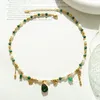 Naszyjniki wiszące eleganckie dama luksus zielony zielony cyrkonia naturalna perła kamienna naszyjnik moda stal nierdzewna ręcznie robiona biżuteria