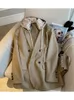 Damenanzüge Frauen Khaki Doppelbrustes Patchwork mit Kapuze -Blazer gefälscht zwei Langschläfen lose Schnürjacke Herbst Winter weiblich 230216