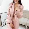 Conjunto de pantalones de dos piezas para mujer, conjunto de chaqueta de satén de 2 piezas para mujer, conjunto elegante y elegante, traje de mujer, ropa femenina de talla grande