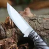 Hot M6692 Couteau droit de survie 7Cr13Mov Satin Drop Point Bade Full Tang Poignée en ébène Camping en plein air Randonnée Couteaux de chasse avec gaine en cuir