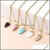 Pendant Necklaces Cone Stone Crystal Charms Gold Chain Black Blue Opal Quartz Wholesale Jewelry For Women Drop Delivery Pendants Dhjcq