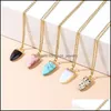 Anhänger Halsketten Kegel Stein Kristall Charms Goldkette Schwarz Blau Opal Quarz Großhandel Schmuck Für Frauen Drop Lieferung Anhänger Dhjcq