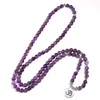 Bracelets porte-bonheur cristal violet naturel améthystes 6mm perles collier Yoga 108 Mala pierre pour femmes Lotus énergie bijoux 230215