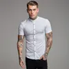 Heren DRIVE SHIRTS ARVALS Zomerman Korte mouw Solid fitness Mens Stand Kraag Super Slim Fit Business Button Gym Tops 230216