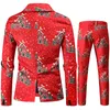 Men's Suits Blazers Red Printed Two-piece Men's Christmas Suit Jacket Pants Stylish Male Blazer Coat with Trousers Black Green Blue S-4XL 230215