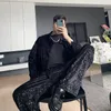 Mens Pants IEFB mens vintage black velvet embossed casual pants personality trend suit pants with pockets loose wide leg trousers 9Y4680 230216