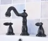 Rubinetti per lavandino del bagno Lavabo Nero Bronzo lucidato a olio Montaggio su piano 3 fori Doppia maniglia e rubinetto acqua fredda Tsf533