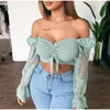 Women's Blouses Hirigin Women Tops Summer Basic Floral Print Bandage Casual Blouse Sexy Lace Embroidery Off Shoulder Ruffle Pleated Short