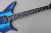 Guitare électrique bleue personnalisée en usine, avec touche en palissandre en forme de requin, matériel chromé pouvant être personnalisé