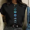 T-shirts pour femmes Lune T-shirt noir pour femme Col rond décontracté R Eclipse Imprimé Gothique