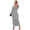 2023 Дизайнерские ребристые платья Женщины весеннее с длинным рукавом платье для бодифунина сексуальное квадратное воротнич
