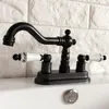 Bathroom Sink Faucets Black Oil Rubbed Bronze 4" Centerset Faucet Swivel Basin Mixer Tap Dual Ceramic Handles Levers Mhg072