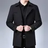 남성용 트렌치 코트 패션 모직 단색 싱글 가슴 라펠 롱 코트 재킷 캐주얼 오버 코트 스프링 및 가을 230216