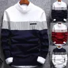 Men's Hoodies Sweatshirts Fashion Men Color Block Patchwork O Neck Long Sleeve Knitted Sweater Top Blouse Men Winter Clothes Thick Warm Sweaters men 230215