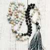 Hänge halsband naturliga amazonit sten pärlor halsbandsbracelet män lava pärlor tassel charms 108 mala bönhalsband kvinnor yoga
