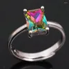 Fedi nuziali oro rosa intarsiato rettangolo multicolore cristallo zirconi dito gioielli moda cocktail party anello regalo