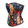 Women's Shapers Floral Gothic Women Corset With Chains Slimming Waist Trainer Flower Print Overbust Shapewear Corselet Bustier Lady