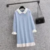 Casual Dresses Autumn Winter Womens Knit Dress Korean Loose Ruffle Stitching Button Sweater Lazy Style L-4xlcasual