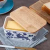 Plates 6inch Ceramic Butter Sealing Box Cheese Bread Storage Tray Dish Keeper Container With Lid