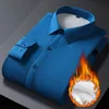 Men's Dress Shirts Flannel for Winter Fleece Warm Thick Stretch Non-Iron Long Sleeve Shirt Regular Soft Easycare Formal Top 230216