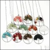 Pendentif Colliers 5Cm Guérison Cristal Gravier Pierre Arbre Charmes Ficelle Fil Wrap Quartz En Gros Bijoux Cadeau Drop Delivery Pendentifs Dhyhv