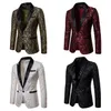 Abiti da uomo Blazer Jacquard dorato Bronzing Floral Blazer Suit Uomo Blazer a bottone singolo Giacca Abito da sposa Party Stage Cantante Costume 230215