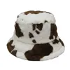 Berets Winter Cow Print Plush Bucket Hats For Women Tourism Outdoor Warm Hat Soft Velvet Fisherman Cap Lady FashionBerets