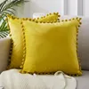 Funda de almohada de terciopelo suave de 45x45cm con bola de pompón, asiento de sofá para dormitorio, funda de almohada para coche, fundas de decoración para el hogar