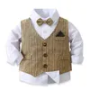 Abiti Primavera Autunno Neonato Completo da uomo da uomo Camicia con papillon Gilet a righe Pantaloni 3 pezzi Set di vestiti formali per bambini 230216