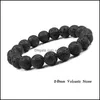 Pulseras con dijes 6 mm 8 mm 10 mm cuentas de piedra volcánica natural hebra negra lava hombres pulsera aromaterapia aceite esencial difusor brazalete Dhyae