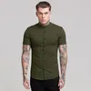 Heren DRIVE SHIRTS ARVALS Zomerman Korte mouw Solid fitness Mens Stand Kraag Super Slim Fit Business Button Gym Tops 230216