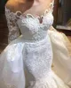 Abito da sposa sirena Arrivo in pizzo a maniche lunghe Musulmana De Noiva Appliques romantici Abiti per increspatura di abiti da sposa su misura da sposa 403