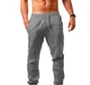 Herenbroek mannen linnen trekstring 2023 veer vaste ademende elastische taille losse lange broek mannelijke mode casual pocket sport 230215