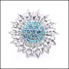 Charms Sier Colore Bottone a pressione Donna Cristallo Girasole Risultati dei gioielli Strass 18Mm Bottoni automatici in metallo Bracciale fai da te Goccia di stoffa D Dhaau