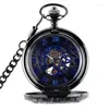 Pocket Watches Black Steel Mechanical Watch Steampunk Vintage Gear Analog Skeleton Hand Winding