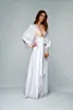 Bridesmaid Dress Sexy Women Night Robe Deep V-neck Long-sleeves Custom Made Satin Race Bridal Sleepwear Party Dressing