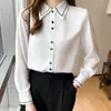 Women's Blouses Professional Shirt Women Long Sleeve Embroidery Lapel Temperament Satin Chiffon Buttons Up Office Work Ladies White Tops