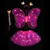 LED Rave Toy 2-6 yeear dzieci Costume Props Dziewczęta spódnice Anioł Lumainous Wing Flash Butterfly Lights Suit Kostium księżniczki 230216